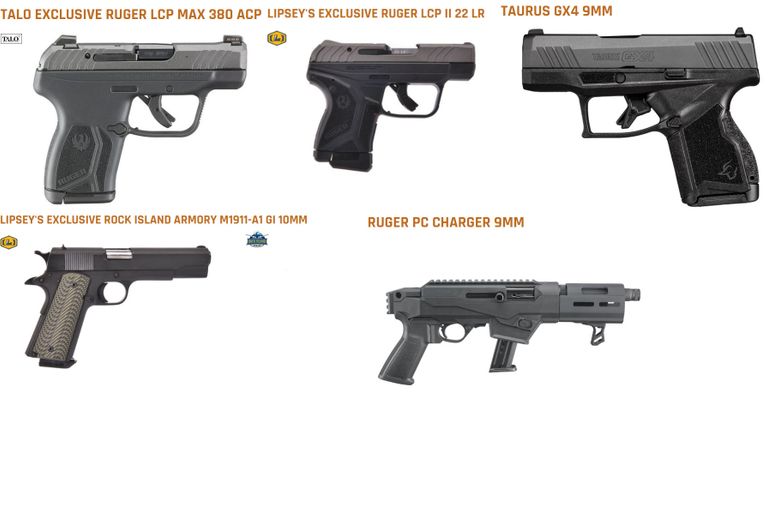 Pistols made by Beretta , Bond Arms (4),CANIK (21),Century Arms (8) Charles Daly (2), Colt (1), CZ-USA (6), Del-Ton (1), FN (3) Franklin Armory (3), GLOCK (31), Heckler and Koch (HK USA) (2), Henry Repeating Arms (1), Heritage Manufacturing (12) Hi-Point (4), HOWA (1), Keltec (7), Keystone Sporting Arms (1) Leupold (1), Mossberg (2), North American Arms (1) Remington (2), Rock Island Armory (13), Rossi (6) Ruger (93), Savage Arms (6), Shadow Systems (3) SIG SAUER (37), SilencerCo (3), Smith and Wesson (40) Springfield Armory (11), Taurus (44), Walther Arms (4) Wilson Combat (1), Winchester (1), Zastava Arms USA 